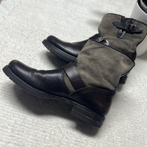 Frye Veronica Leather Canvas Shortie Boots- Womens- Size 7 B- Brown- Ankle Boot - Picture 3 of 13